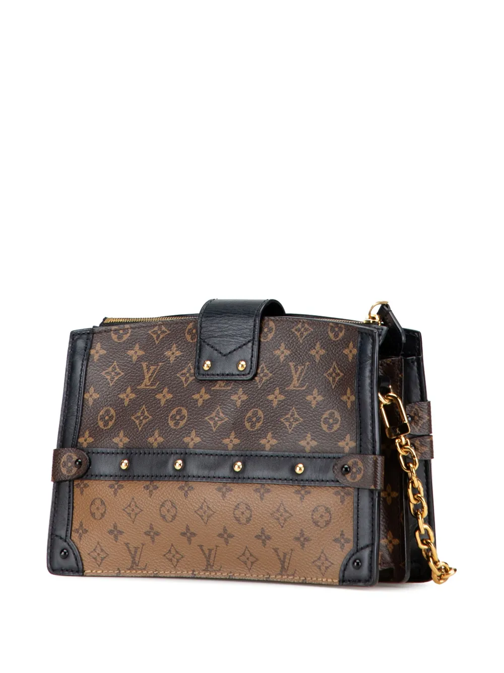 Pre-owned Louis Vuitton 2021-2025 Monogram Reverse Trunk Clutch Crossbody Bag In Black