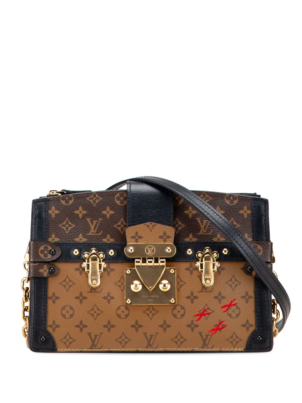 Pre-owned Louis Vuitton 2021-2025 Monogram Reverse Trunk Clutch Crossbody Bag In Black