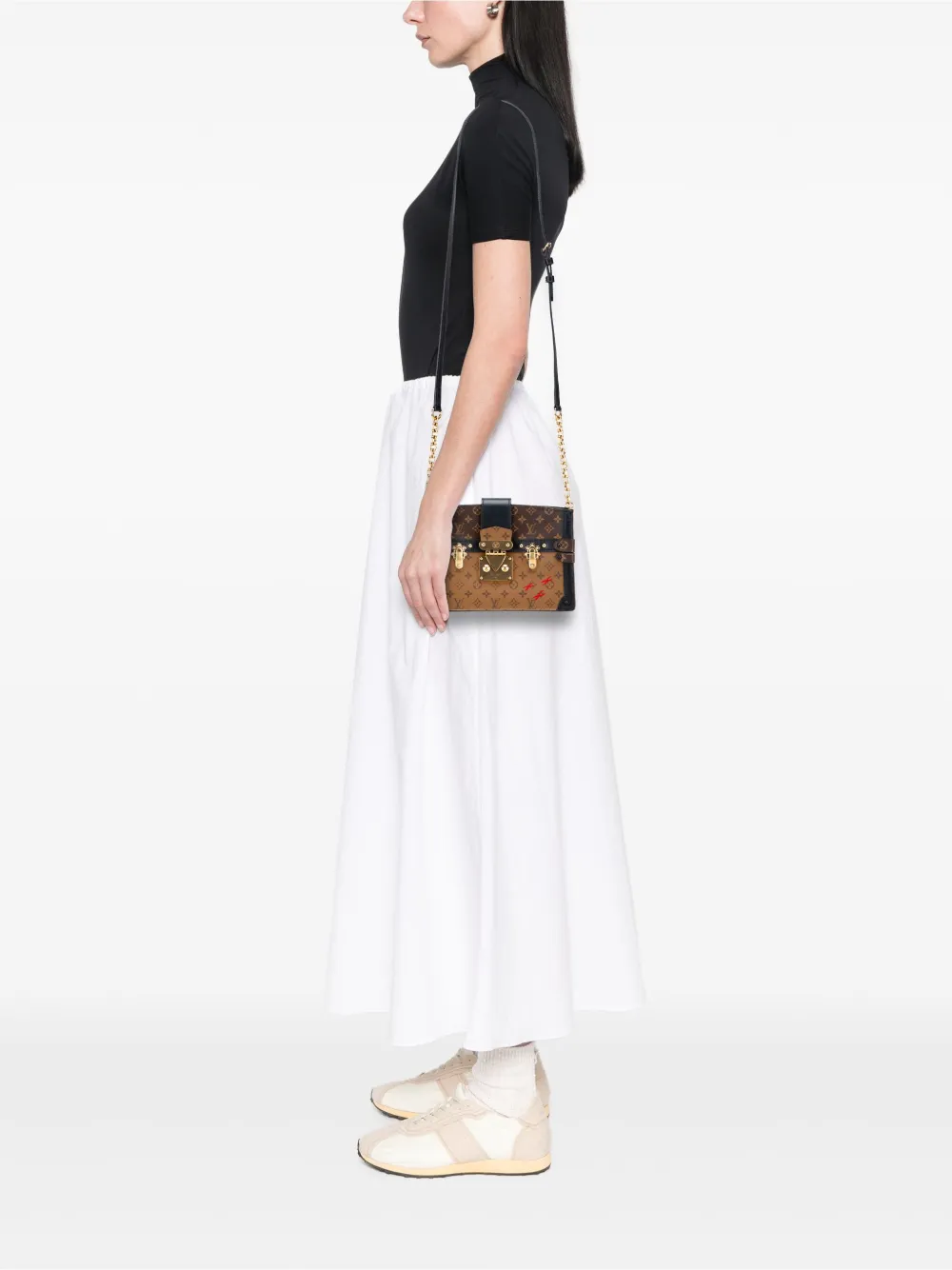 Pre-owned Louis Vuitton 2021-2025 Monogram Reverse Trunk Clutch Crossbody Bag In Black
