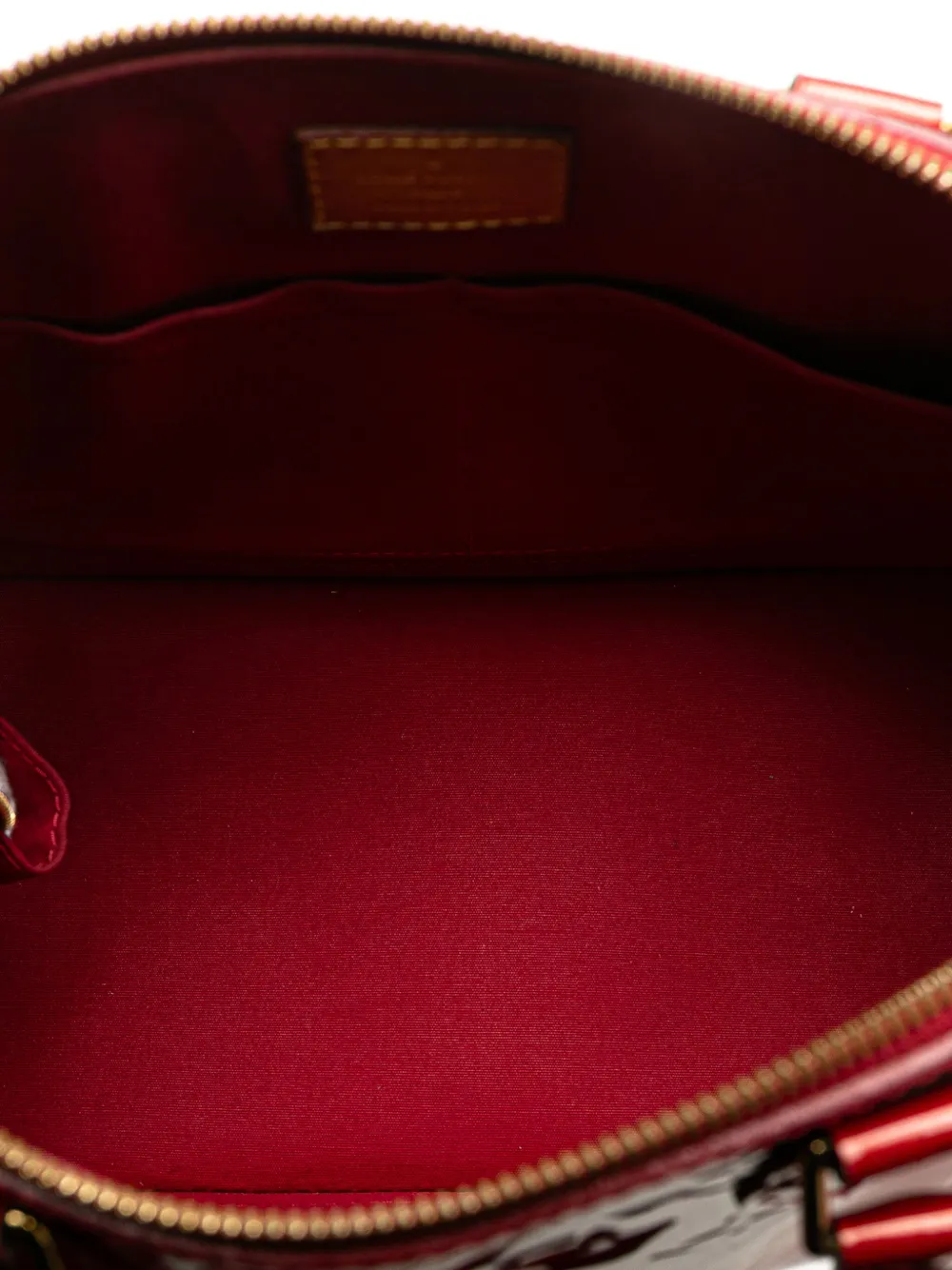 Pre-owned Louis Vuitton 2014 Monogram Vernis Alma Pm Handbag In Red