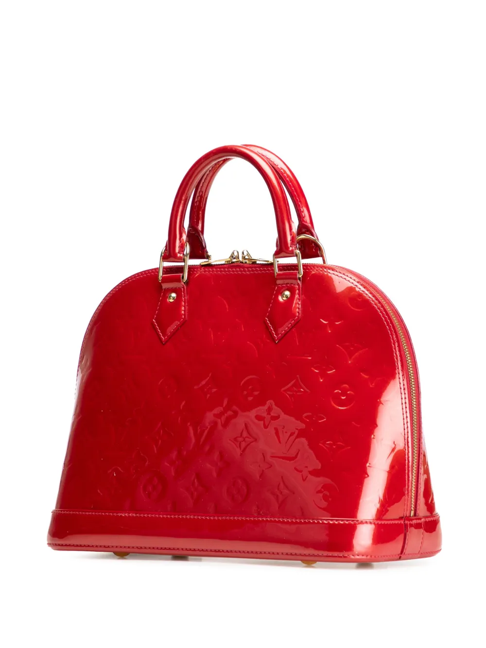 Pre-owned Louis Vuitton 2014 Monogram Vernis Alma Pm Handbag In Red