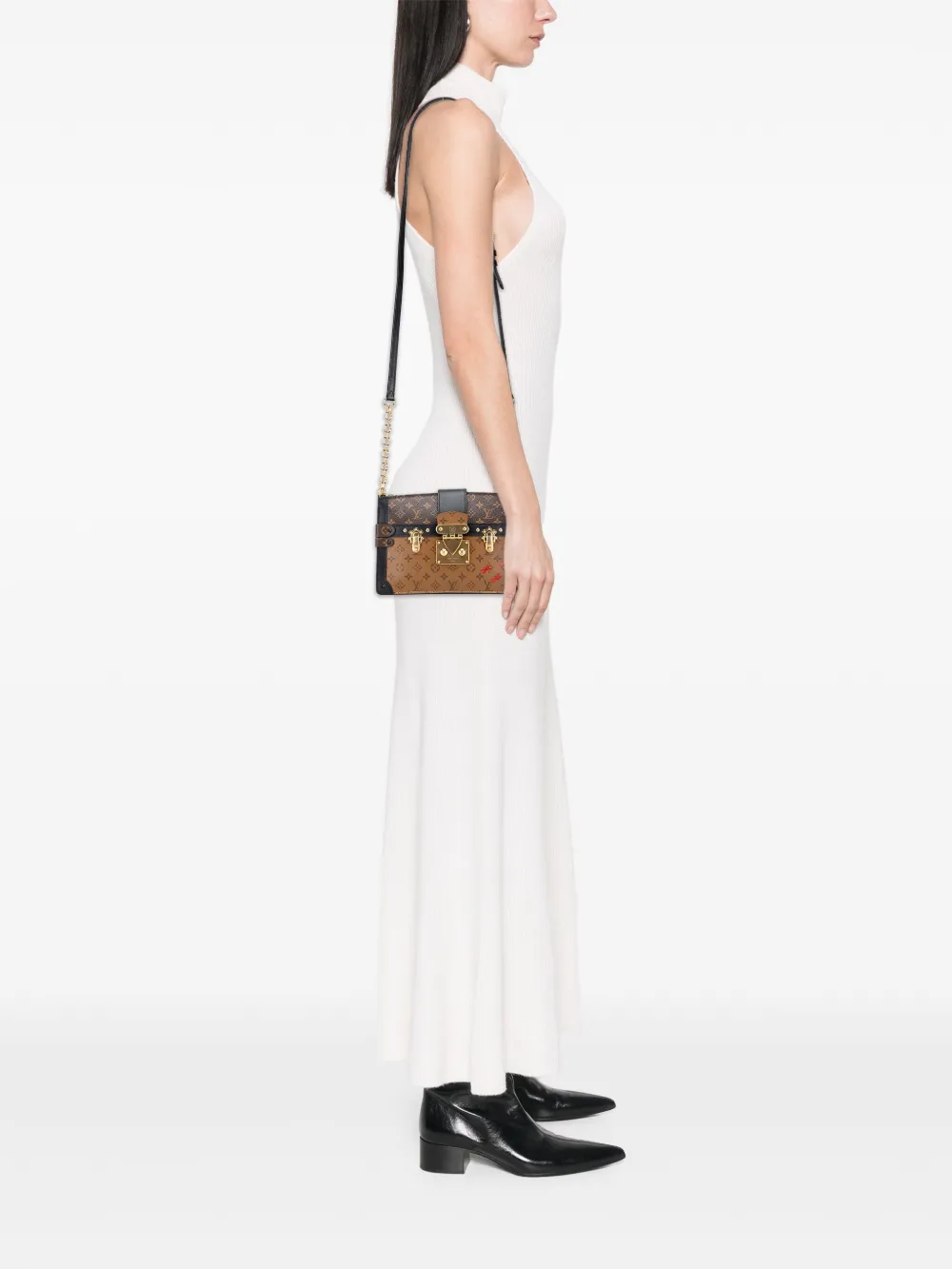 Pre-owned Louis Vuitton 2021-2025 Monogram Reverse Trunk Clutch Crossbody Bag In Black