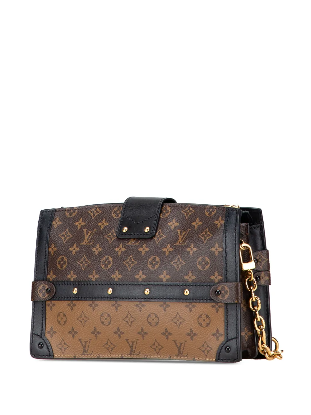 Pre-owned Louis Vuitton 2021-2025 Monogram Reverse Trunk Clutch Crossbody Bag In Black