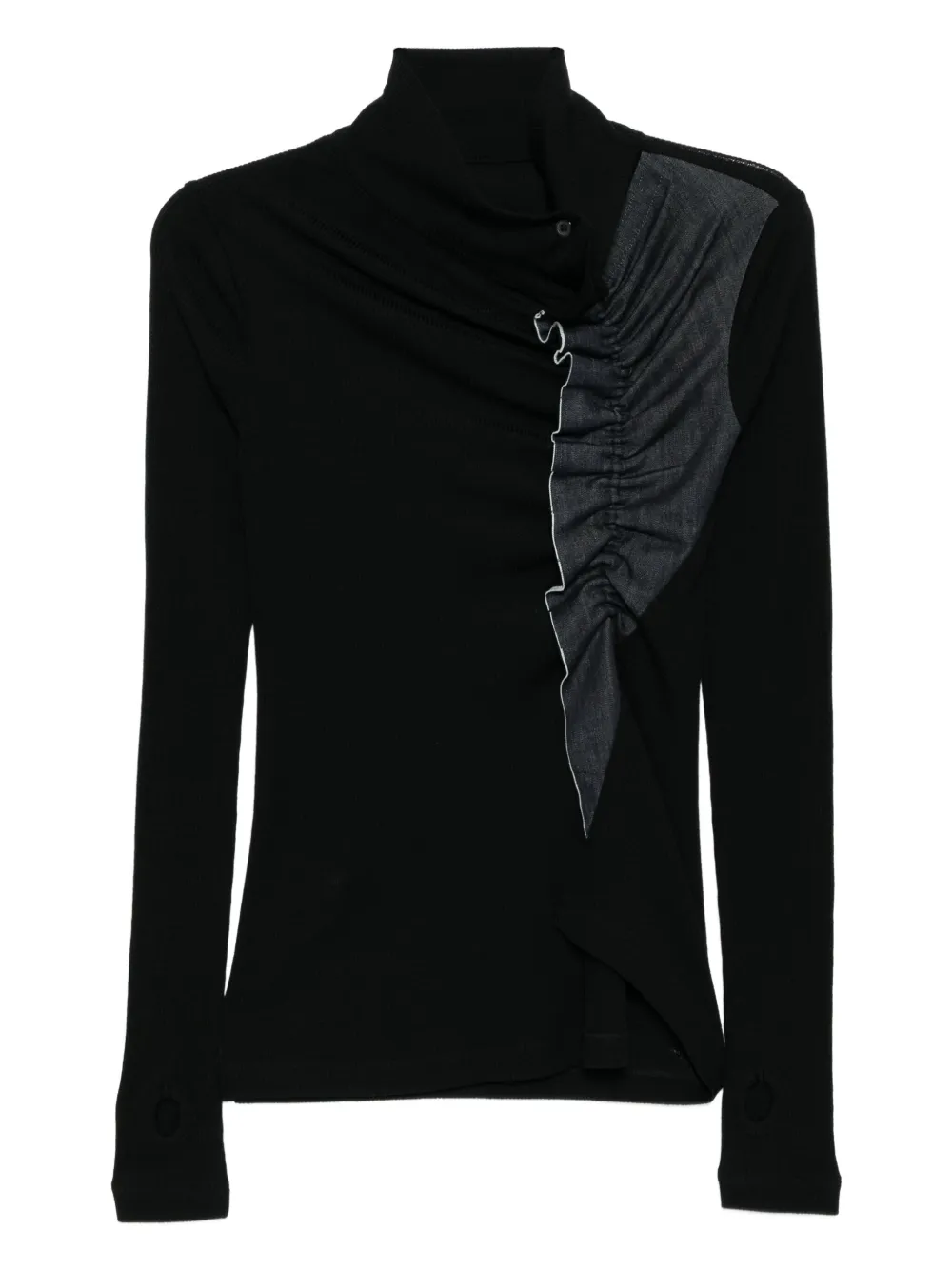 Y's Denim-patch Top In Black
