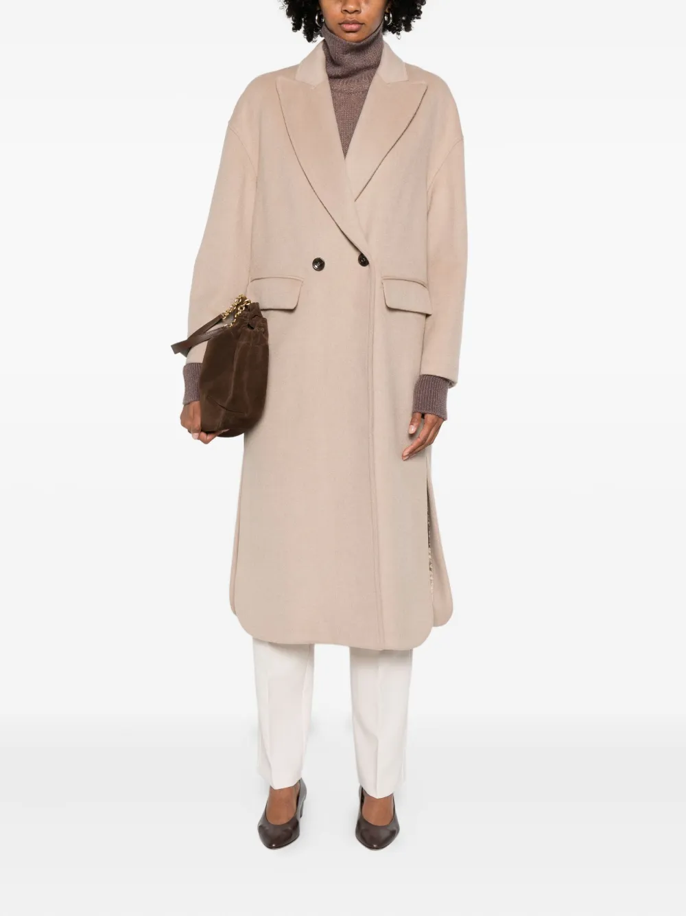 Rame Double-breasted Flap-pocket Coat In Brown
