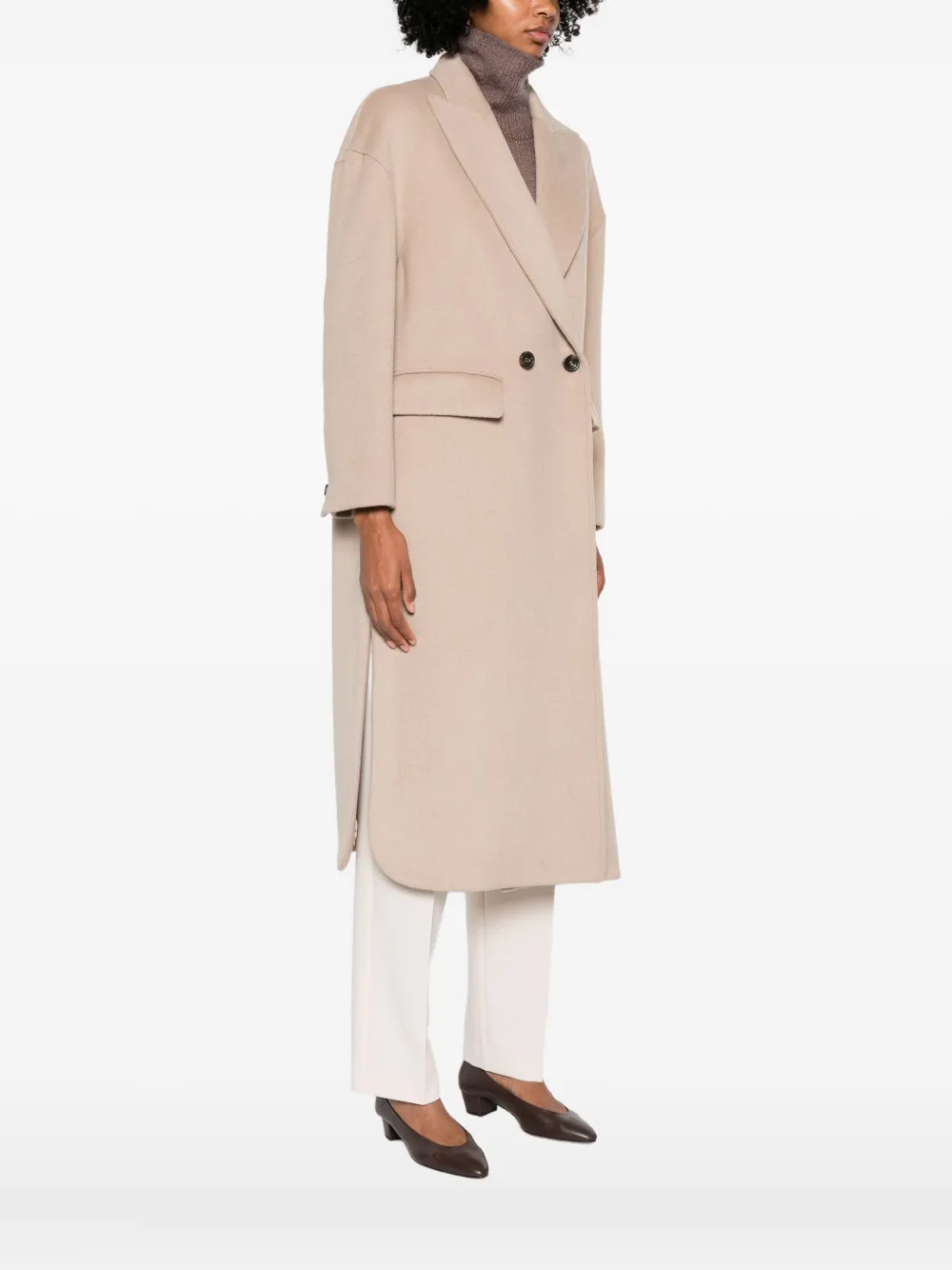 Rame Double-breasted Flap-pocket Coat In Brown