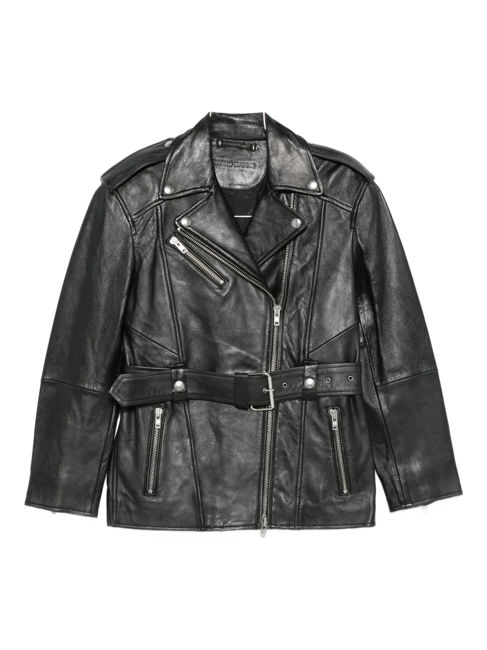 Stand Studio Belted Leather Jacket In Black