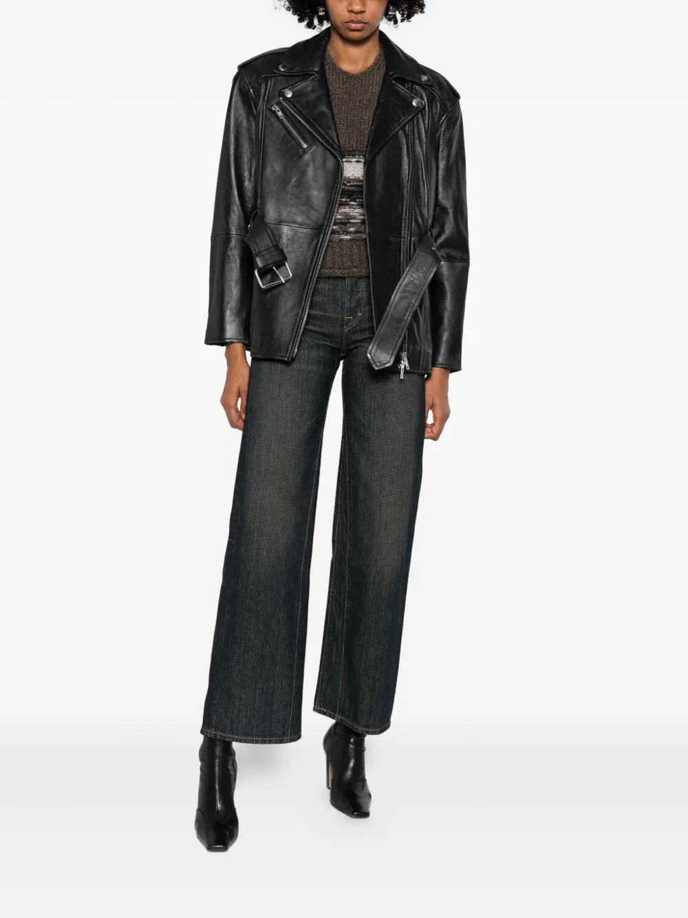 Stand Studio Belted Leather Jacket In Black