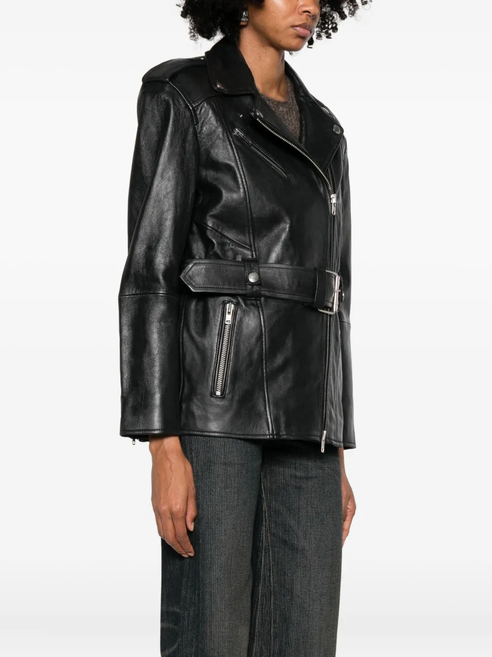 Stand Studio Belted Leather Jacket In Black