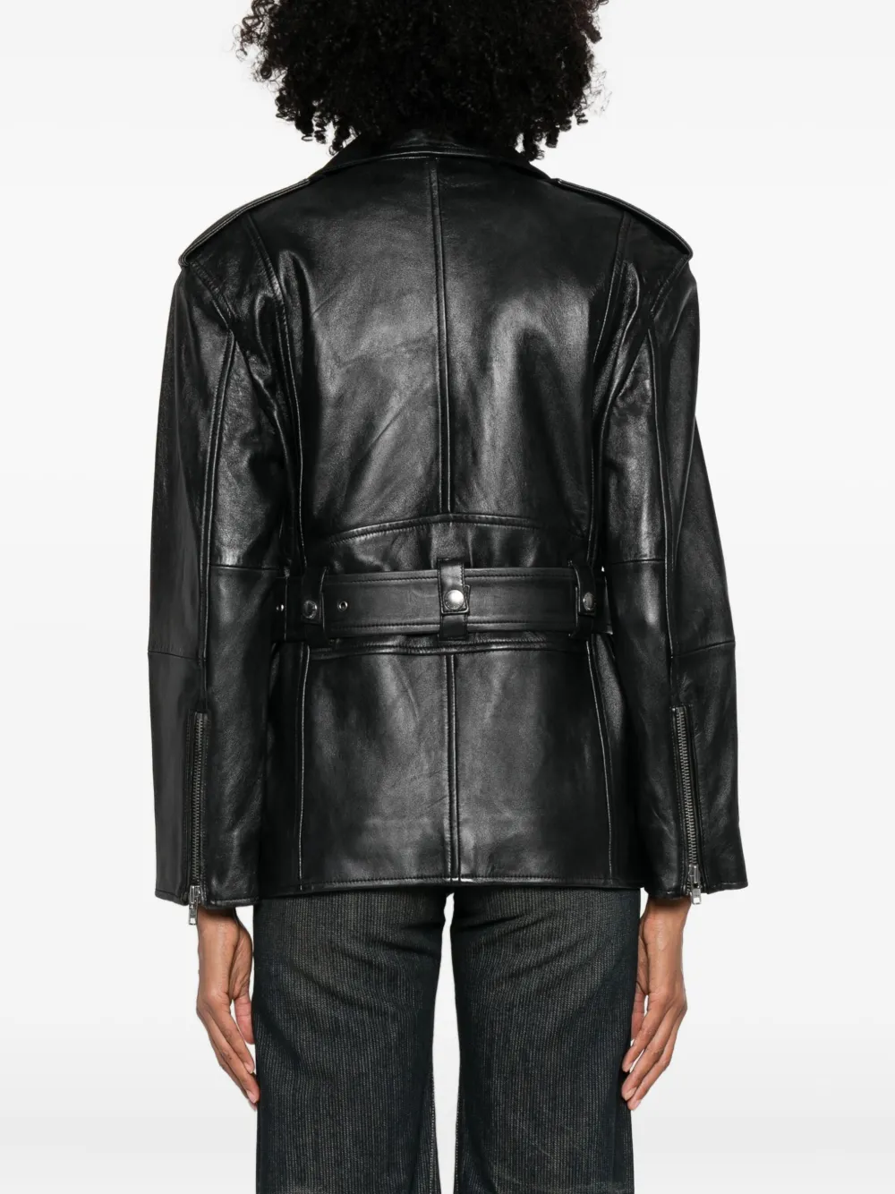 Stand Studio Belted Leather Jacket In Black
