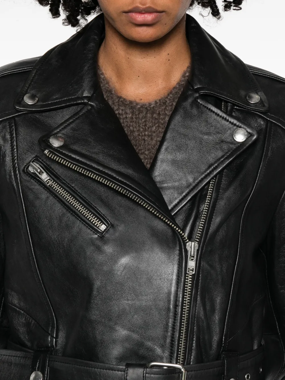 Stand Studio Belted Leather Jacket In Black