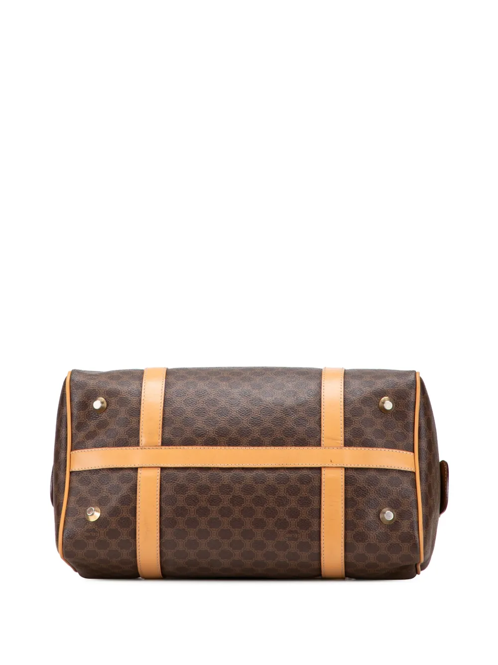 Pre-owned Celine 2013 Macadam Coated Canvas Boston Bag In Brown