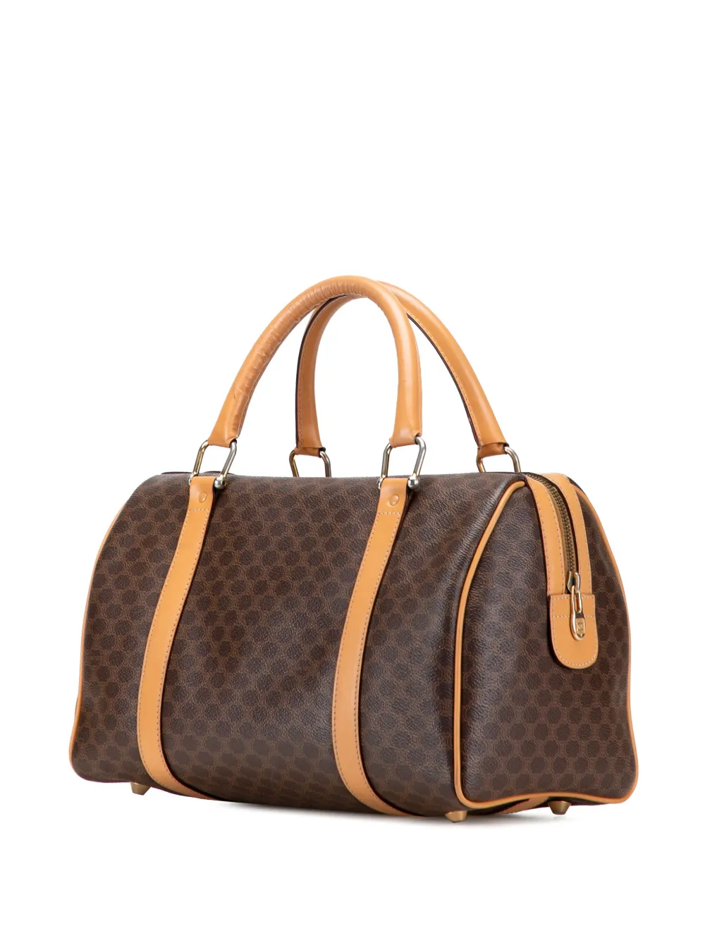 Pre-owned Celine 2013 Macadam Coated Canvas Boston Bag In Brown
