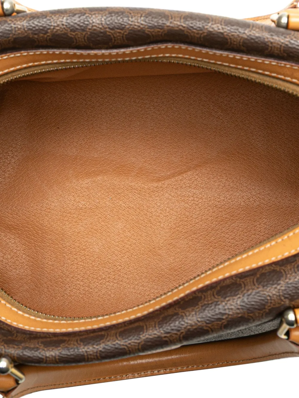 Pre-owned Celine 2013 Macadam Coated Canvas Boston Bag In Brown