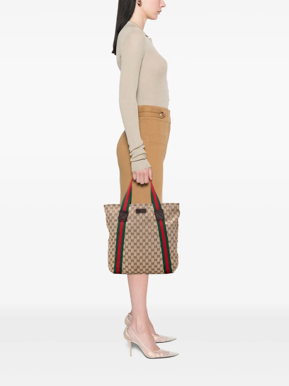 Pre-owned Gucci 2000-2015 Gg Canvas Web Tote Bag In Brown
