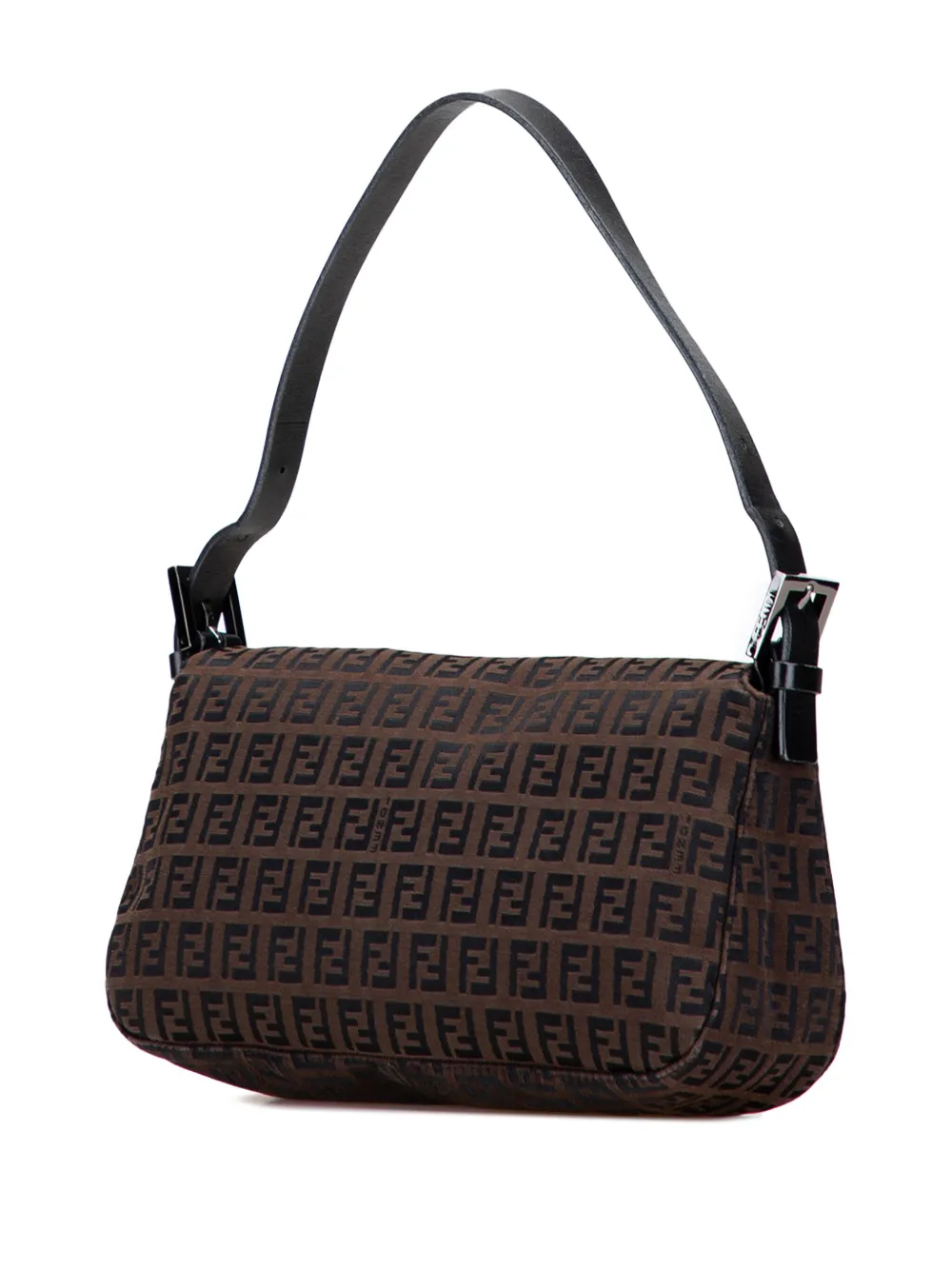 Pre-owned Fendi 2000-2010 Zucchino Canvas Double Flap Shoulder Bag In Brown