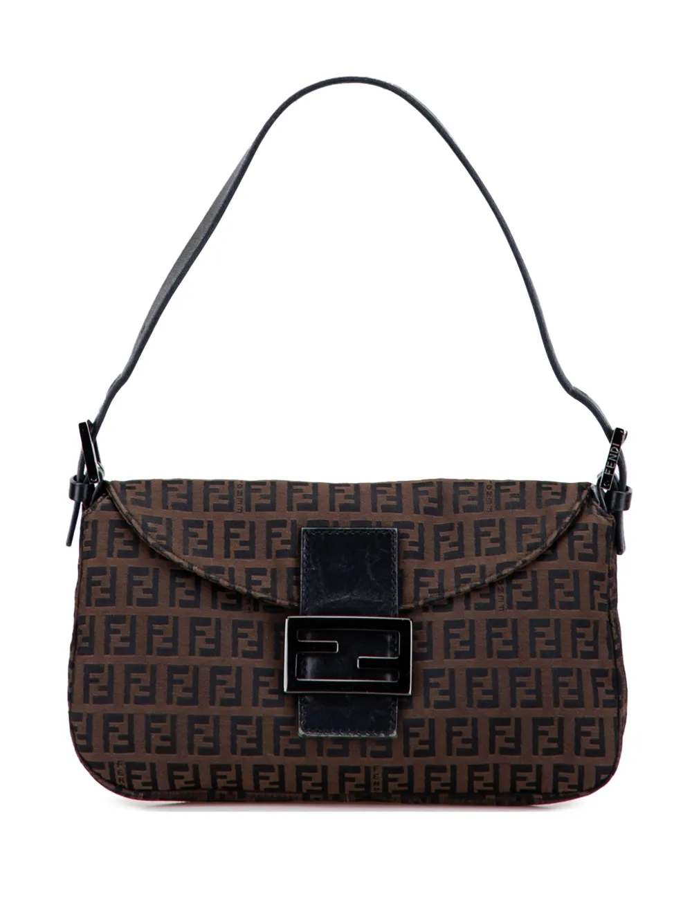 Pre-owned Fendi 2000-2010 Zucchino Canvas Double Flap Shoulder Bag In Brown