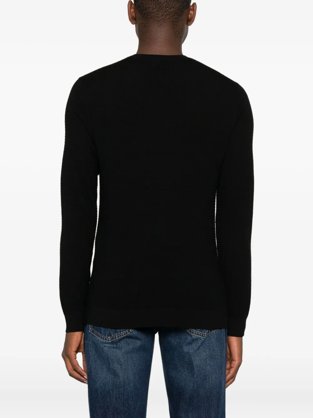 Emporio Armani Textured Crew-neck Sweater In Blue