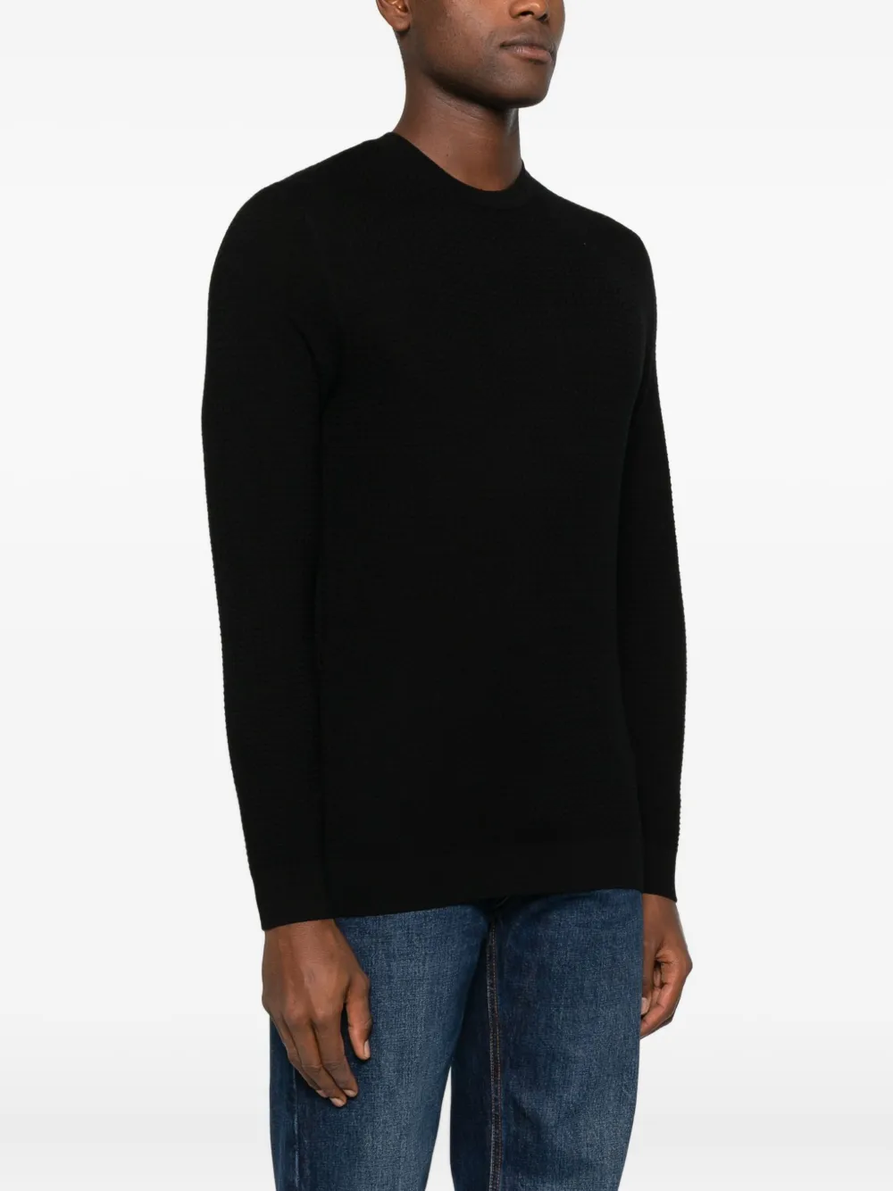 Emporio Armani Textured Crew-neck Sweater In Blue