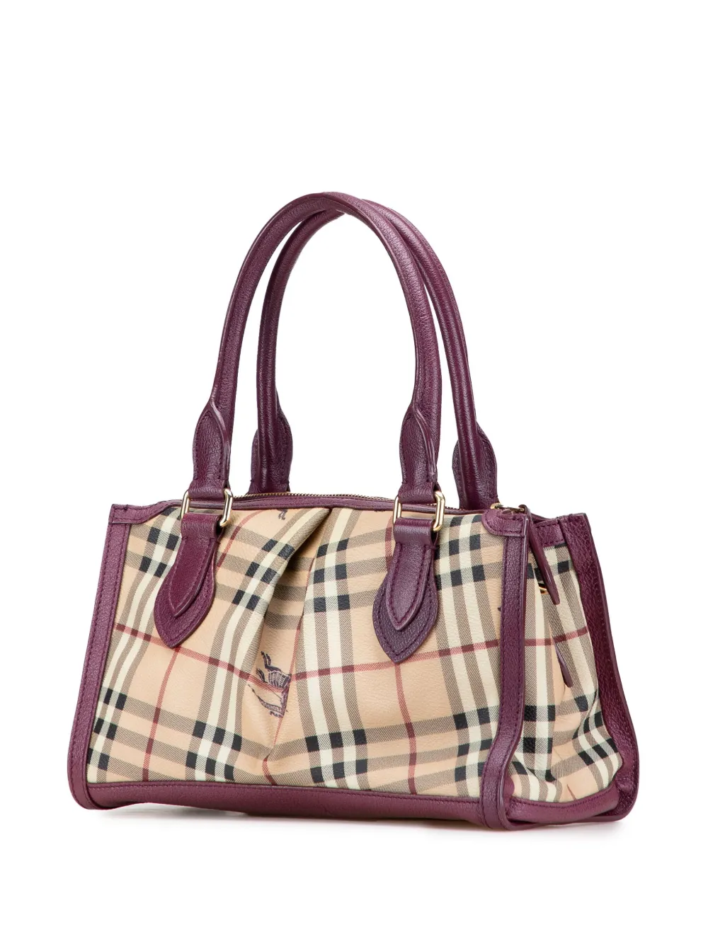 Pre-owned Burberry 2000-2017 Haymarket Check Coated Canvas Pilgrim Satchel In Brown