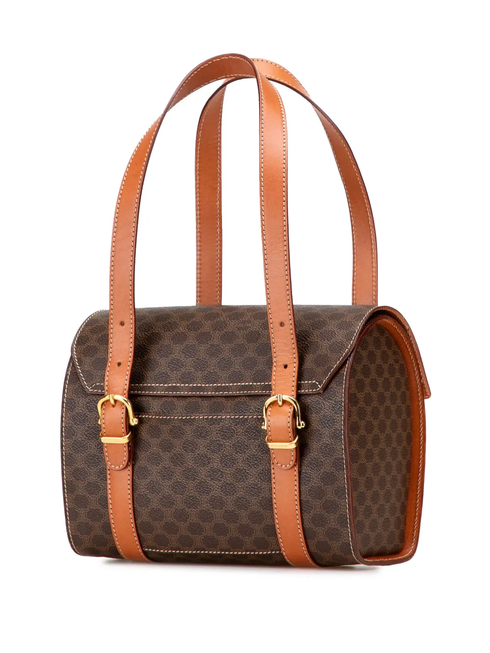 Pre-owned Celine 1997 Macadam Coated Canvas Triomphe Blason Handbag In Brown