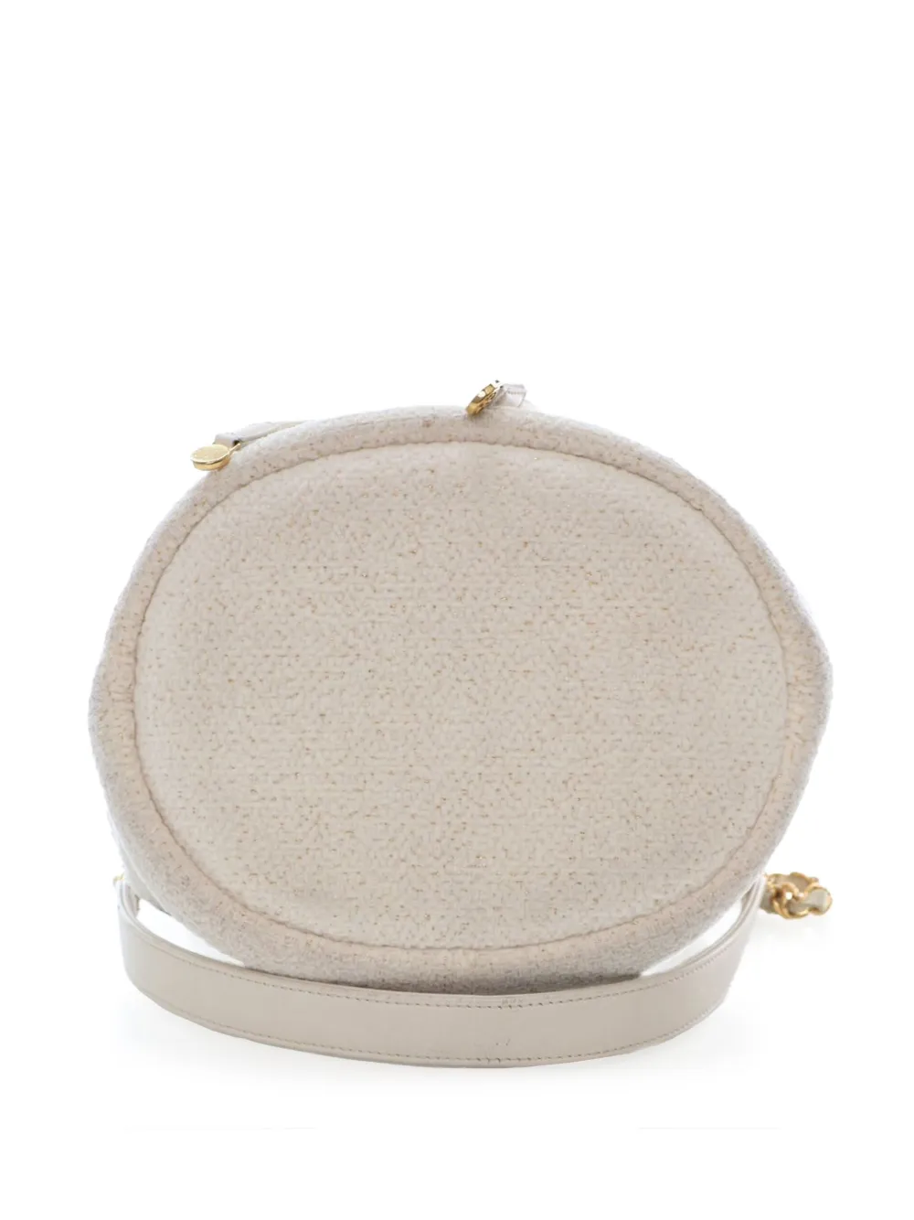 Pre-owned Chanel 2019 Small Tweed Deauville Drawstring Bucket Bag In White