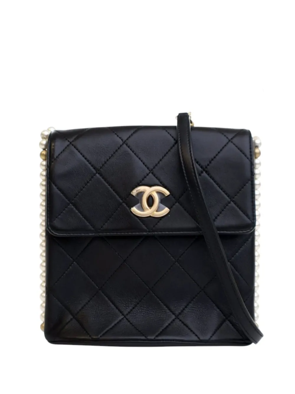 CHANEL Pre-Owned 2021 スモール マトラッセ カーフスキン アバウト パール ホーボー ショルダーバッグ - ブラック CHANEL Pre-Owned 2021 スモール マトラッセ カーフスキン アバウト パール ホーボー ショルダーバッグ - ブラック