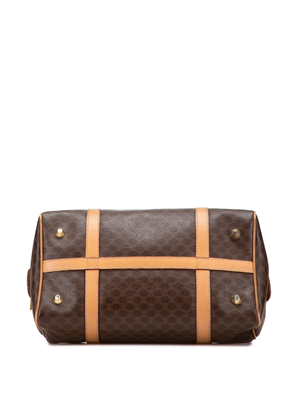 Pre-owned Celine 2014 Macadam Coated Canvas Boston Bag In Brown