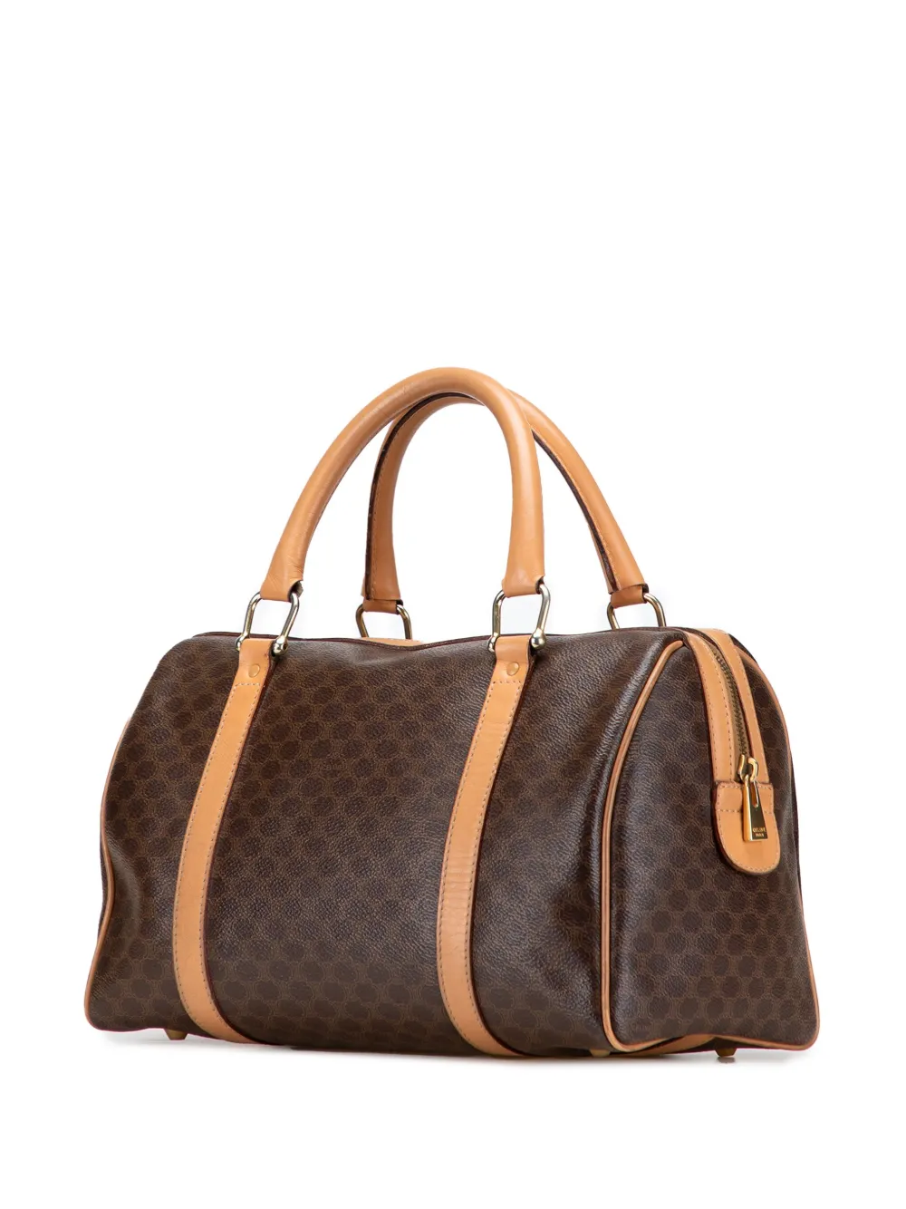 Pre-owned Celine 2014 Macadam Coated Canvas Boston Bag In Brown
