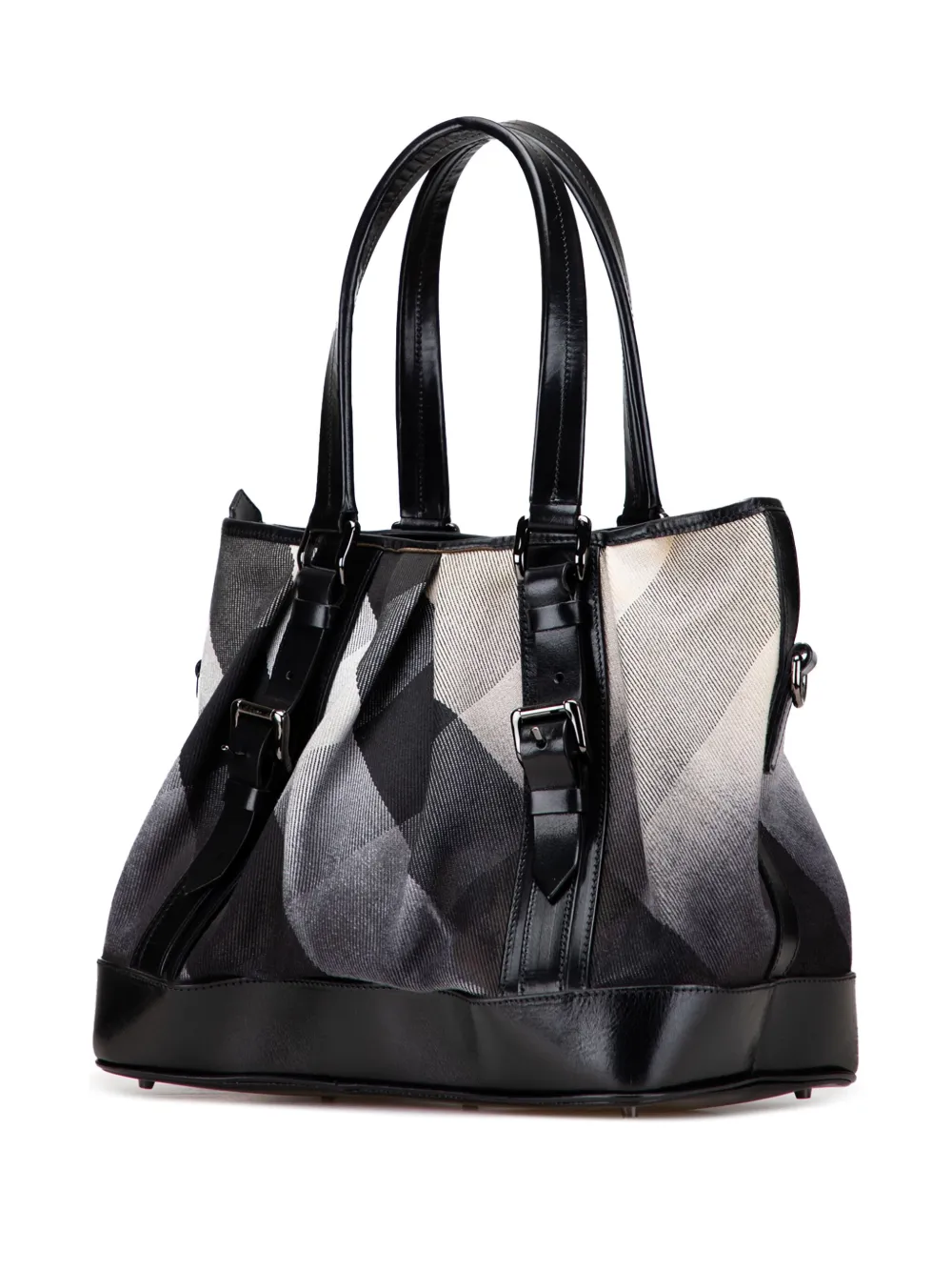 Pre-owned Burberry 2000-2017 Mega Check Canvas Lowry Satchel In Black