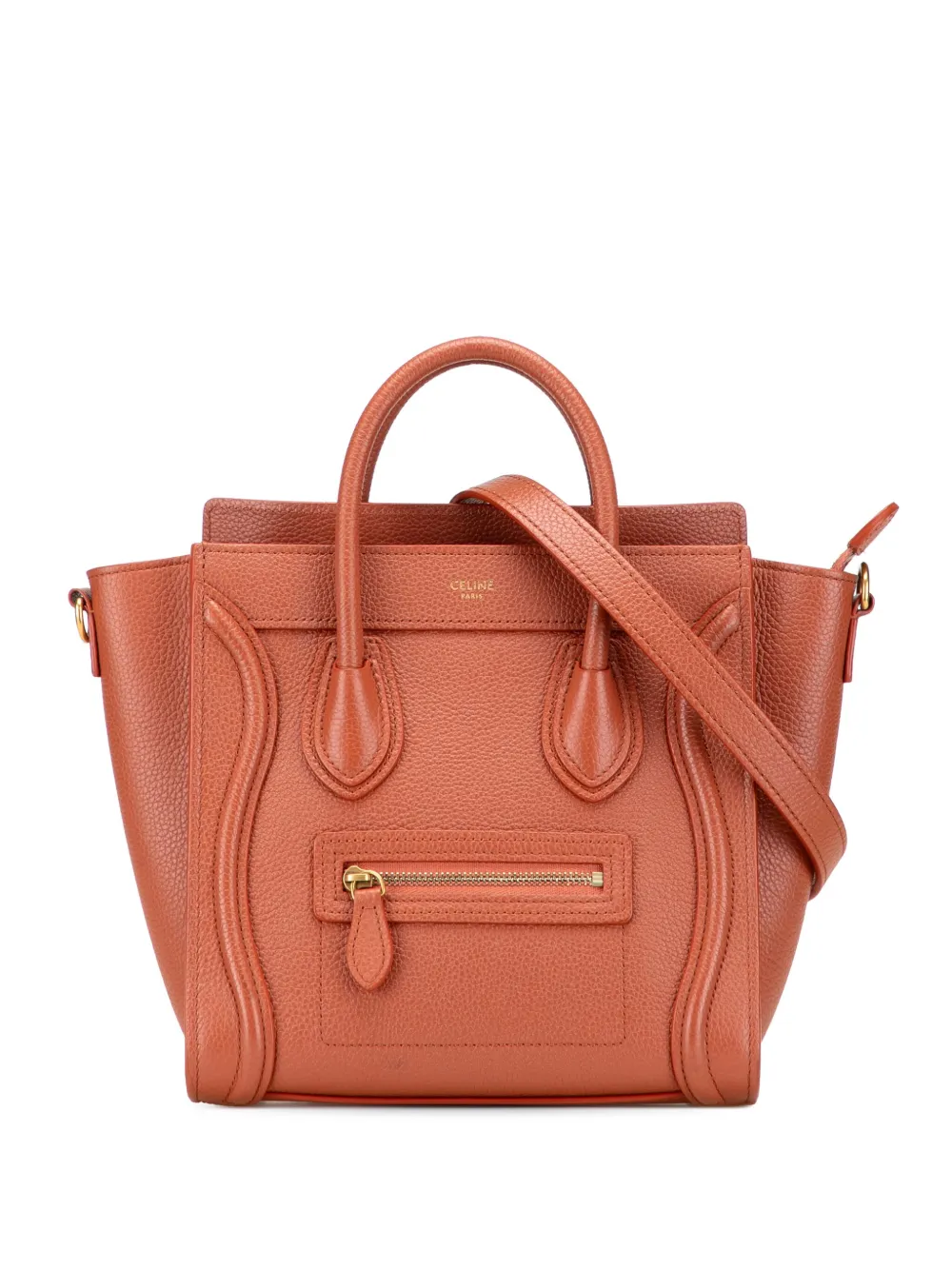 Celine Pre-Owned 2022 ナノ レザー ラゲージ トート サッチェルバッグ - オレンジ Celine Pre-Owned 2022 ナノ レザー ラゲージ トート サッチェルバッグ - オレンジ