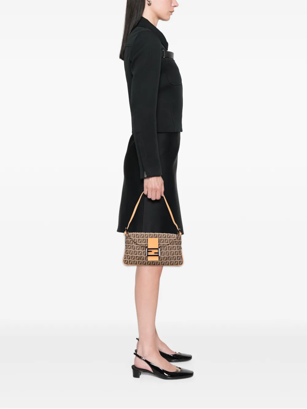 Pre-owned Fendi 20th Century Zucchino Canvas Double Flap Shoulder Bag In Brown