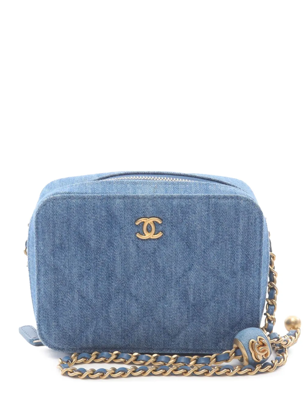 CHANEL Pre-Owned 2021 マトラッセ デニム パール クラッシュ カメラバッグ ショルダーバッグ - ブルー CHANEL Pre-Owned 2021 マトラッセ デニム パール クラッシュ カメラバッグ ショルダーバッグ - ブルー