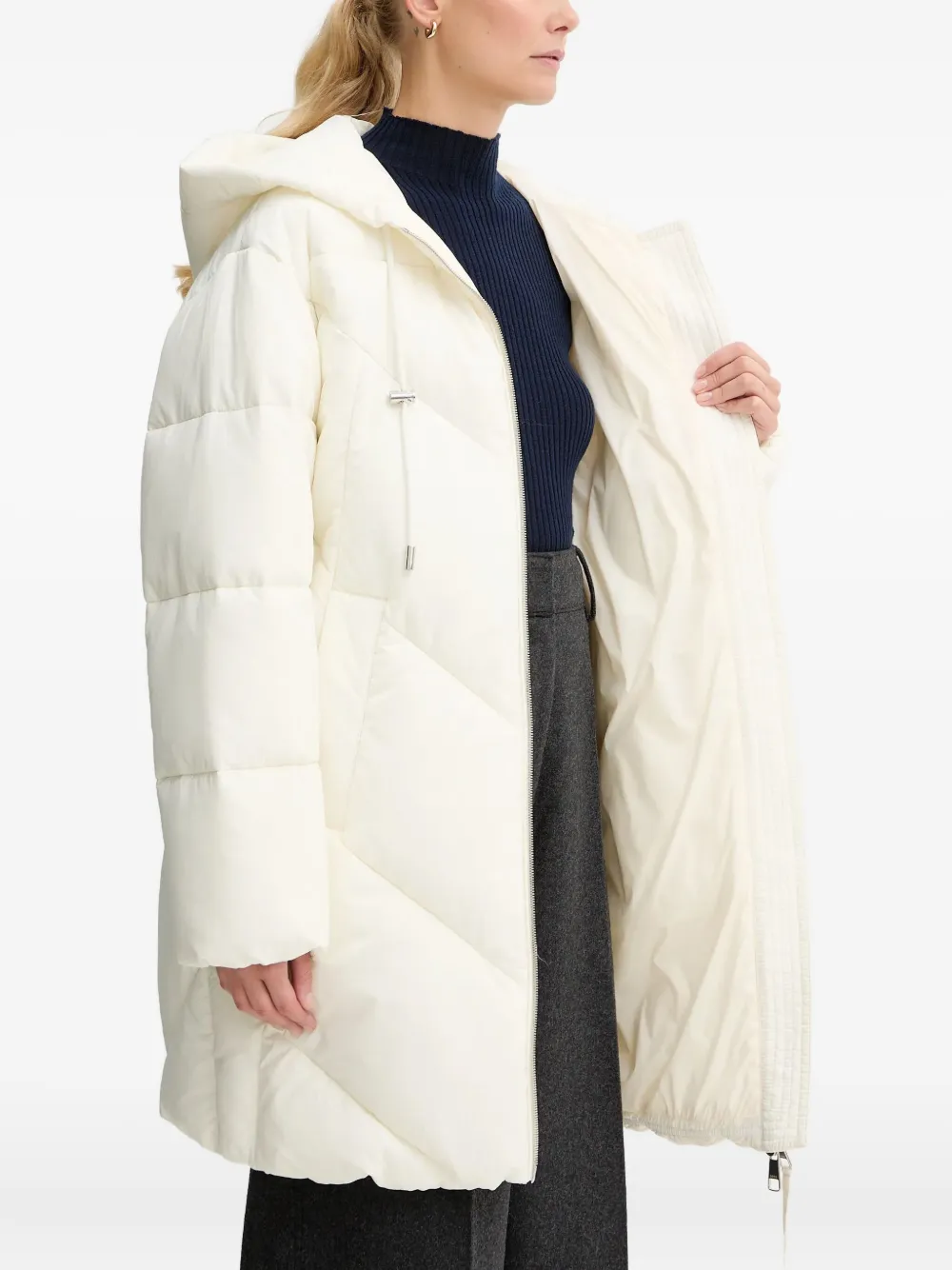 BOSS Donsjack met capuchon en rits Wit