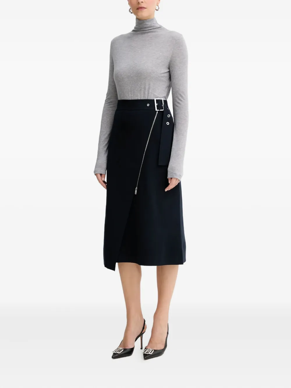 BOSS Midi-rok met gesp en rits - Blauw