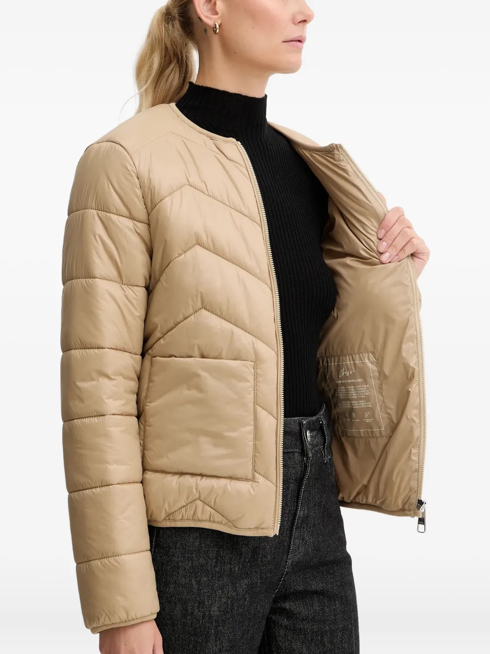 BOSS Gewatteerd jack met chevron patroon Beige