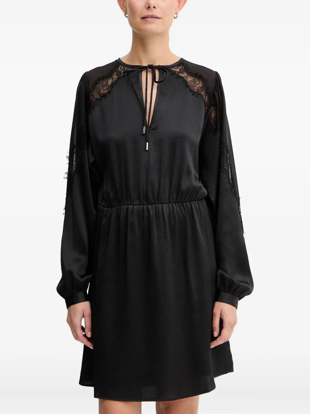 Hugo Boss Lace-trim Long-sleeve Mini Dress In Black