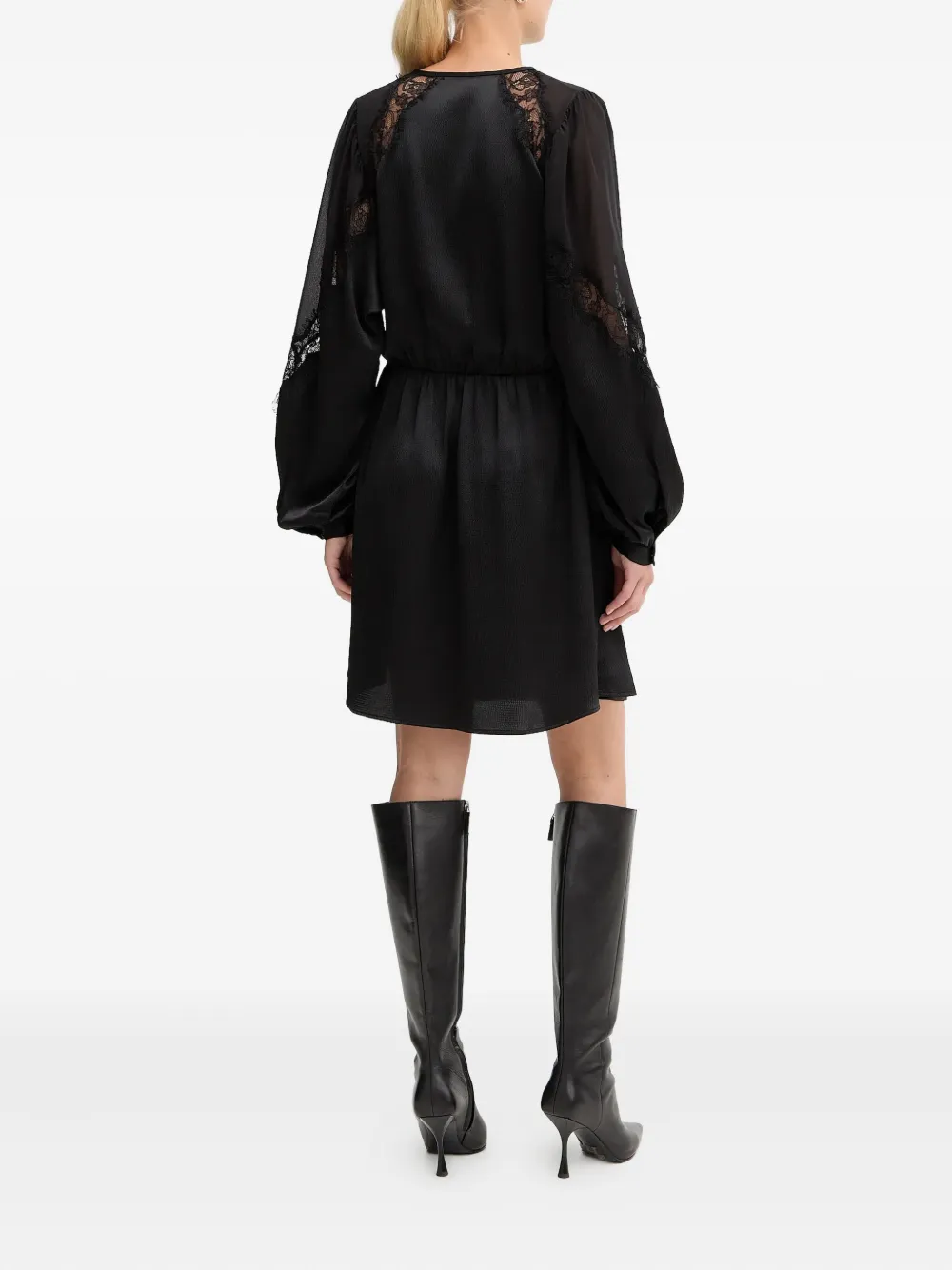 Hugo Boss Lace-trim Long-sleeve Mini Dress In Black