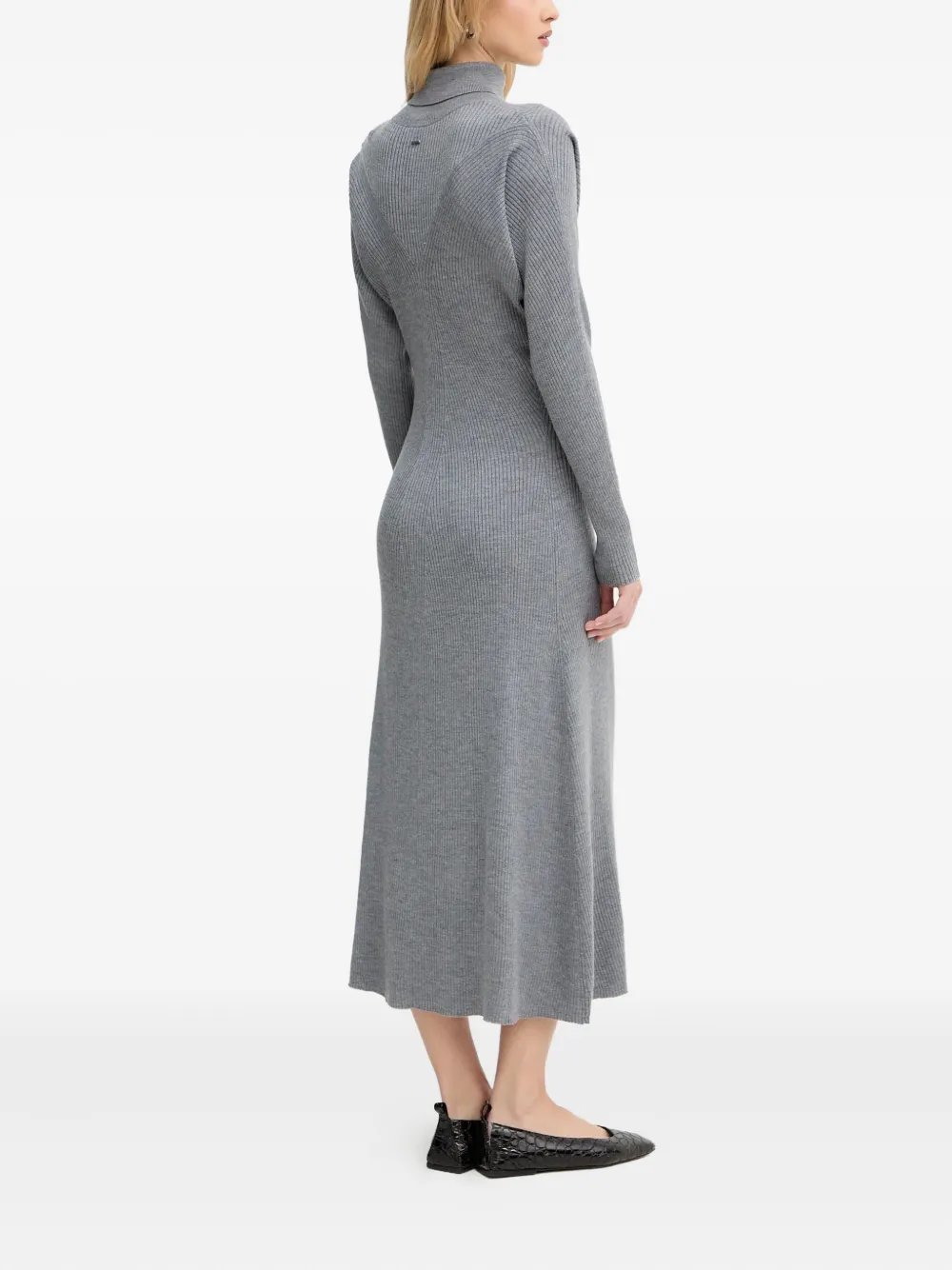 Hugo Boss Ribbed Roll-neck Midi Dress In Gray