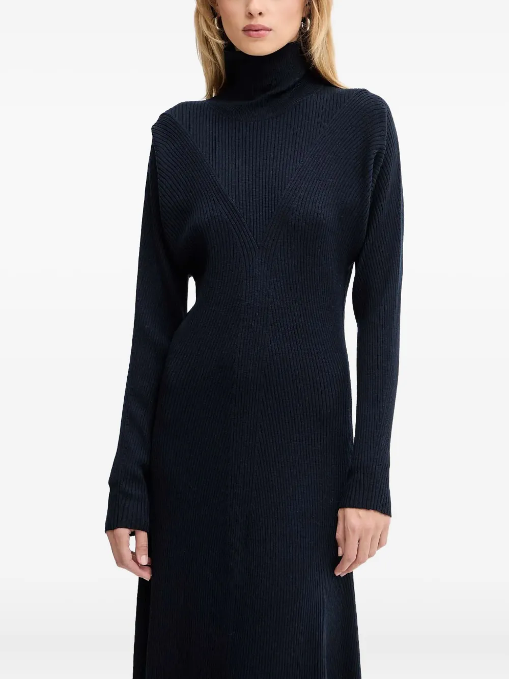 Hugo Boss Roll-neck Midi Dress In Black