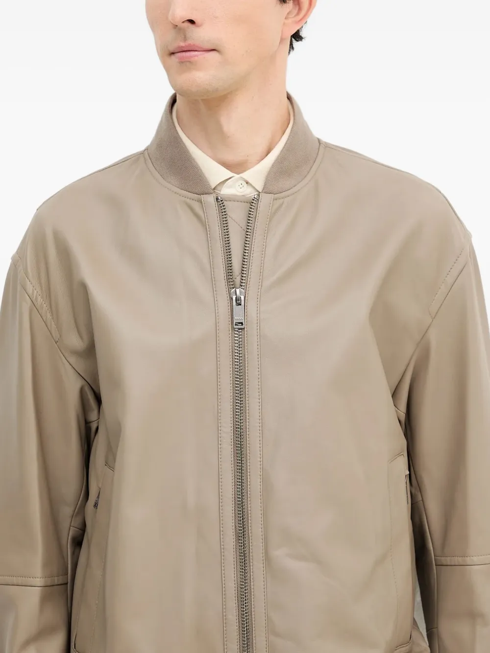 BOSS Jobrice leren jack met rits Beige