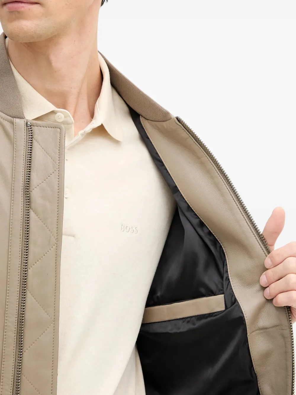 BOSS Jobrice leren jack met rits Beige