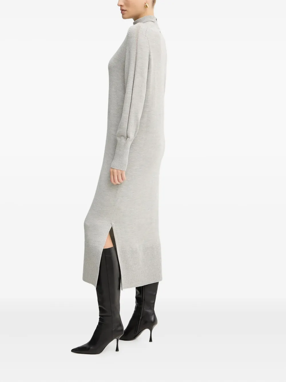 Hugo Boss Roll-neck Midi Dress In Gray