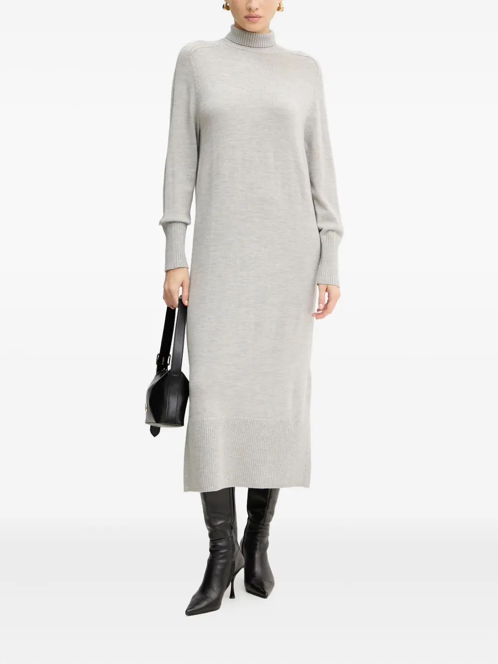 Hugo Boss Roll-neck Midi Dress In Gray