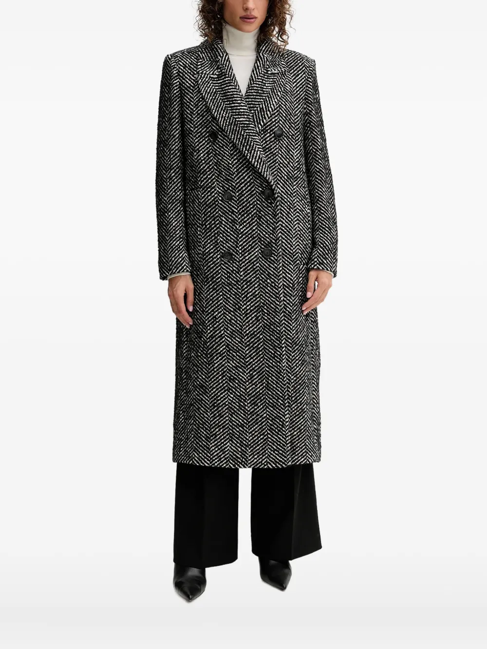 BOSS double-breasted herringbone coat | Black | Image 1