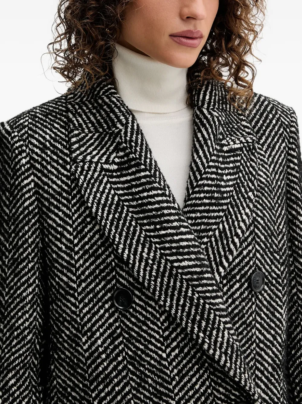 Hugo Boss Double-breasted Herringbone Coat In Black