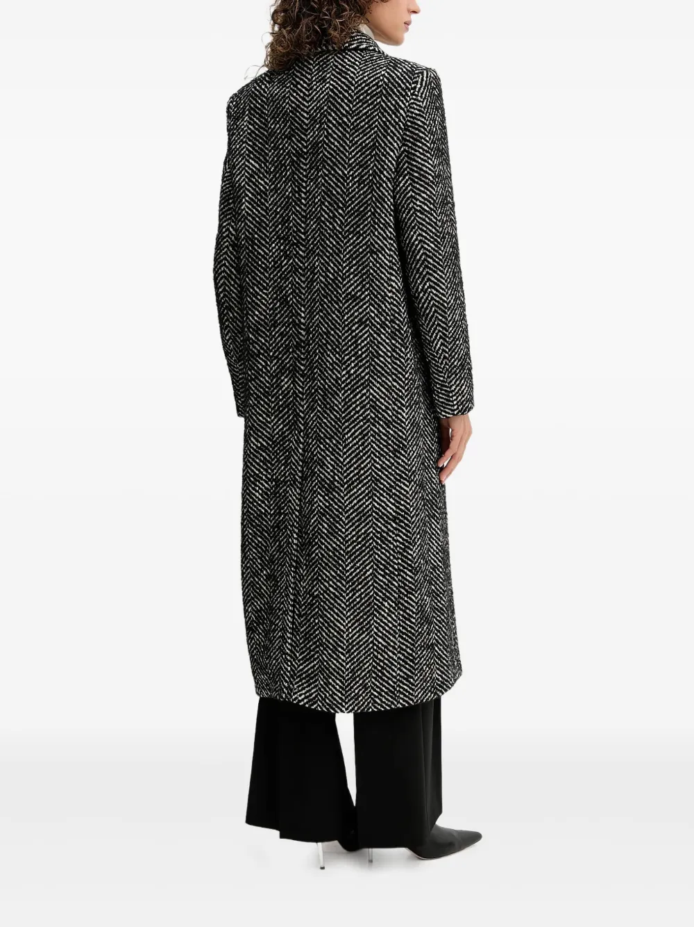 Hugo Boss Double-breasted Herringbone Coat In Black