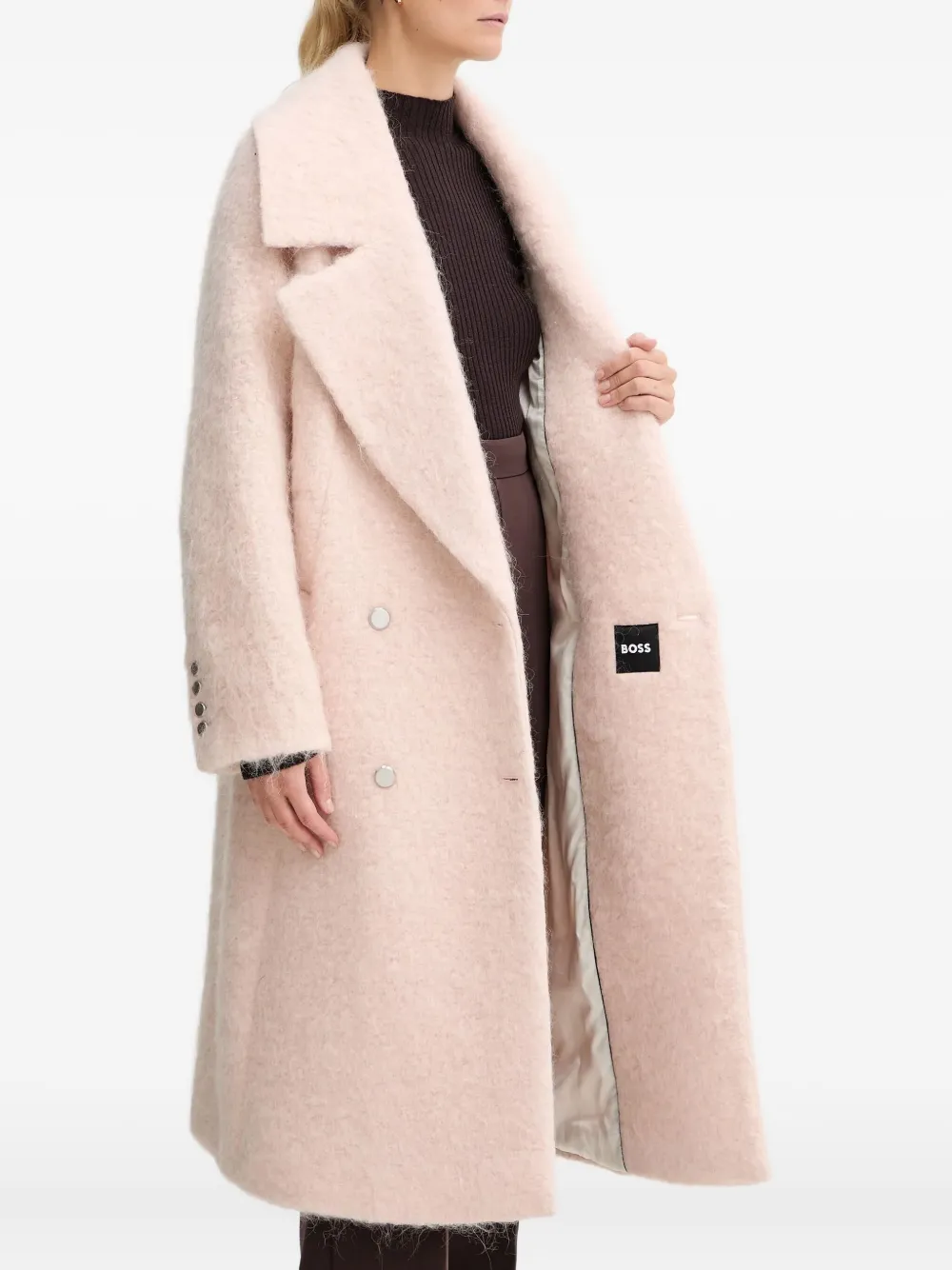 Hugo Boss Double-breasted Belted Coat In Pink