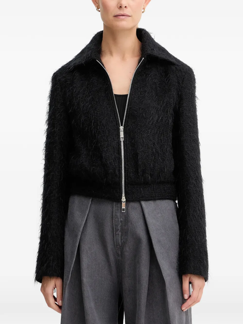 BOSS zip fastening cropped jacket - Nero