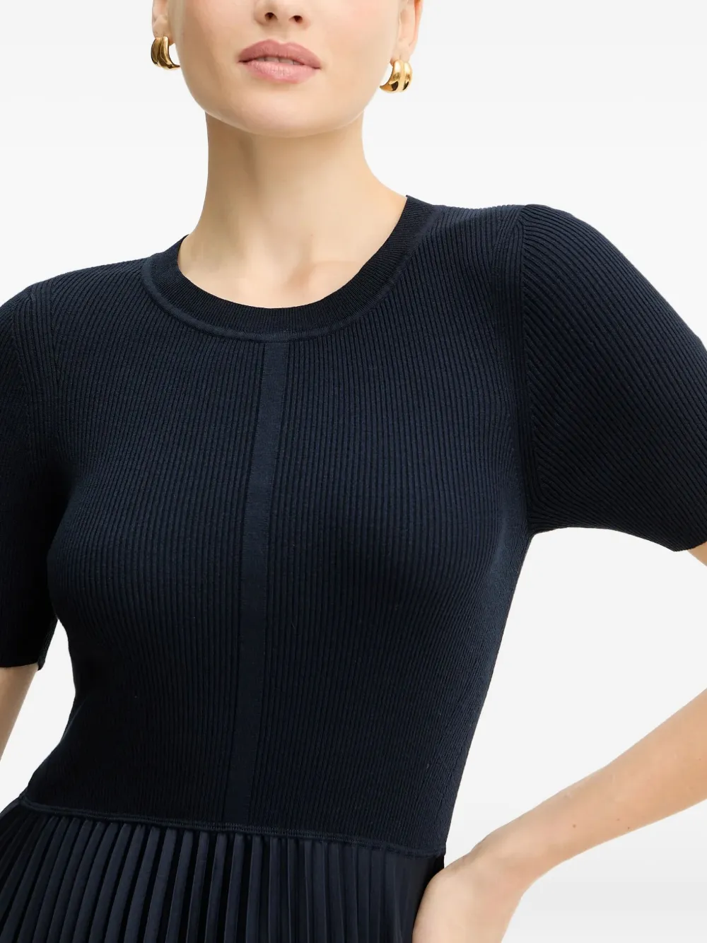 Hugo Boss Ribbed Pleated Midi Dress In Blue